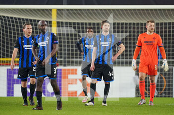 2021-02-25 - Club Brugge players look dejected during the UEFA Europa League, round of 32, 2nd leg football match between Club Brugge and FC Dynamo Kyiv on February 25, 2021 at Jan Breydelstadion in Bruges, Belgium - Photo Jeroen Meuwsen / Orange Pictures / DPPI - CLUB BRUGGE AND FC DYNAMO KYIV - UEFA EUROPA LEAGUE - SOCCER