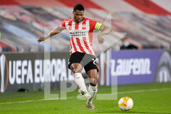 2021-02-25 - Denzel Dumfries of PSV during the UEFA Europa League, round of 32, 2nd leg football match between PSV and Olympiacos on February 25, 2021 at PSV Stadion in Eindhoven, Netherlands - Photo Perry van de Leuvert / Orange Pictures / DPPI - PSV AND OLYMPIACOS - UEFA EUROPA LEAGUE - SOCCER