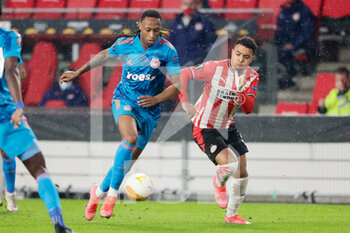 2021-02-25 - Ruben Semedo of Olympiacos, Donyell Malen of PSV during the UEFA Europa League, round of 32, 2nd leg football match between PSV and Olympiacos on February 25, 2021 at PSV Stadion in Eindhoven, Netherlands - Photo Perry van de Leuvert / Orange Pictures / DPPI - PSV AND OLYMPIACOS - UEFA EUROPA LEAGUE - SOCCER