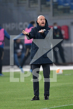 2021-04-15 - Erik Ten Hag coach of AFC Ajax seen in action during the UEFA Europa League Quarter Finals football match between AS Roma and AFC Ajax at the Olimpic Stadium in Rome. - AS ROMA VS AFC AJAX - UEFA EUROPA LEAGUE - SOCCER
