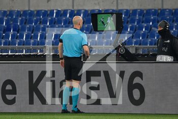 2021-04-15 - Anthony Taylor referee at the VAR seen in action during the UEFA Europa League Quarter Finals football match between AS Roma and AFC Ajax at the Olimpic Stadium in Rome. - AS ROMA VS AFC AJAX - UEFA EUROPA LEAGUE - SOCCER