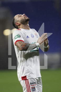 2021-02-09 - Memphis DEPAY of Lyon during the French Cup, round of 64 football match between Olympique Lyonnais and AC Ajaccio on February 9, 2021 at Groupama Stadium in DÃ©cines-Charpieu near Lyon, France - Photo Romain Biard / Isports / DPPI - OLYMPIQUE LYONNAIS AND AC AJACCIO - FRENCH CUP - SOCCER