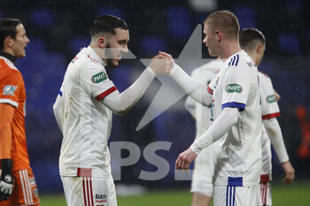2021-02-09 - Rayan CHERKI of Lyon and Melvin BARD of Lyon during the French Cup, round of 64 football match between Olympique Lyonnais and AC Ajaccio on February 9, 2021 at Groupama Stadium in DÃ©cines-Charpieu near Lyon, France - Photo Romain Biard / Isports / DPPI - OLYMPIQUE LYONNAIS AND AC AJACCIO - FRENCH CUP - SOCCER