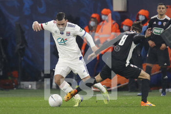 2021-02-09 - Rayan CHERKI of Lyon during the French Cup, round of 64 football match between Olympique Lyonnais and AC Ajaccio on February 9, 2021 at Groupama Stadium in DÃ©cines-Charpieu near Lyon, France - Photo Romain Biard / Isports / DPPI - OLYMPIQUE LYONNAIS AND AC AJACCIO - FRENCH CUP - SOCCER