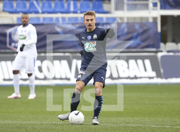 2021-02-10 - Valentin Rongier of Marseille during the French Cup, round of 64 football match between AJ Auxerre (AJA) and Olympique de Marseille (OM) on February 10, 2021 at Stade Abbe Deschamps in Auxerre, France - Photo Jean Catuffe / DPPI - AJ AUXERRE AND OLYMPIQUE DE MARSEILLE - FRENCH CUP - SOCCER