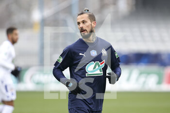 2021-02-10 - Dario Benedetto of Marseille during the French Cup, round of 64 football match between AJ Auxerre (AJA) and Olympique de Marseille (OM) on February 10, 2021 at Stade Abbe Deschamps in Auxerre, France - Photo Jean Catuffe / DPPI - AJ AUXERRE AND OLYMPIQUE DE MARSEILLE - FRENCH CUP - SOCCER
