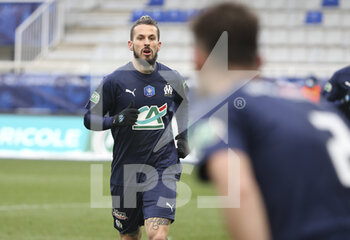 2021-02-10 - Dario Benedetto of Marseille celebrates his goal during the French Cup, round of 64 football match between AJ Auxerre (AJA) and Olympique de Marseille (OM) on February 10, 2021 at Stade Abbe Deschamps in Auxerre, France - Photo Jean Catuffe / DPPI - AJ AUXERRE AND OLYMPIQUE DE MARSEILLE - FRENCH CUP - SOCCER