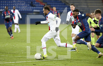 2021-02-10 - Neymar Jr of PSG, Steeve Yago of Caen during the French Cup, round of 64 football match between Stade Malherbe de Caen (SM Caen) and Paris Saint-Germain (PSG) on February 10, 2021 at Stade Michel d'Ornano in Caen, France - Photo Jean Catuffe / DPPI - STADE MALHERBE DE CAEN (SM CAEN) AND PARIS SAINT-GERMAIN (PSG) - FRENCH CUP - SOCCER