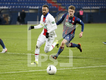 2021-02-10 - Neymar Jr of PSG, Johann Lepenant of Caen during the French Cup, round of 64 football match between Stade Malherbe de Caen (SM Caen) and Paris Saint-Germain (PSG) on February 10, 2021 at Stade Michel d'Ornano in Caen, France - Photo Jean Catuffe / DPPI - STADE MALHERBE DE CAEN (SM CAEN) AND PARIS SAINT-GERMAIN (PSG) - FRENCH CUP - SOCCER
