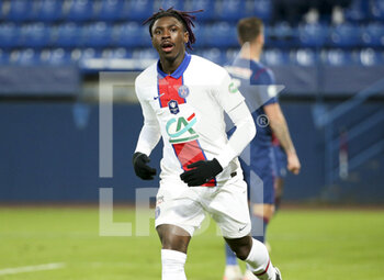 2021-02-10 - Moise Kean of PSG celebrates his goal during the French Cup, round of 64 football match between Stade Malherbe de Caen (SM Caen) and Paris Saint-Germain (PSG) on February 10, 2021 at Stade Michel d'Ornano in Caen, France - Photo Jean Catuffe / DPPI - STADE MALHERBE DE CAEN (SM CAEN) AND PARIS SAINT-GERMAIN (PSG) - FRENCH CUP - SOCCER