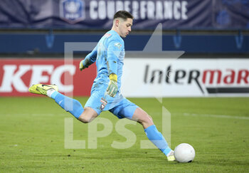 2021-02-10 - Goalkeeper of Caen Sullivan Pean during the French Cup, round of 64 football match between Stade Malherbe de Caen (SM Caen) and Paris Saint-Germain (PSG) on February 10, 2021 at Stade Michel d'Ornano in Caen, France - Photo Jean Catuffe / DPPI - STADE MALHERBE DE CAEN (SM CAEN) AND PARIS SAINT-GERMAIN (PSG) - FRENCH CUP - SOCCER