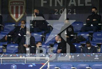 2021-05-19 - President of France Emmanuel Macron, French Minister of Education and Sports Jean-Michel Blanquer during the French Cup Final football match between AS Monaco (ASM) and Paris Saint-Germain PSG on May 19, 2021 at Stade de France in Saint-Denis near Paris, France - Photo Jean Catuffe / DPPI - FINAL - AS MONACO (ASM) VS PARIS SAINT-GERMAIN PSG - FRENCH CUP - SOCCER