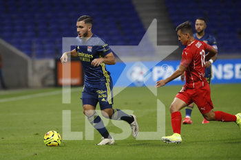2020-09-18 - Ryann CHERKI of Lyon and Adrian Andr.s CUBAS of Nimes during the French championship Ligue 1 football match between Olympique Lyonnais and Nimes Olympique on September 18, 2020 at Groupama stadium in Decines-Charpieu near Lyon, France - Photo Romain Biard / Isports / DPPI - OLYMPIQUE LYONNAIS VS NIMES OLYMPIQUE  - FRENCH LIGUE 1 - SOCCER