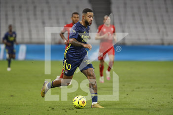 2020-09-18 - Memphis DEPAY of Lyon during the French championship Ligue 1 football match between Olympique Lyonnais and Nimes Olympique on September 18, 2020 at Groupama stadium in Decines-Charpieu near Lyon, France - Photo Romain Biard / Isports / DPPI - OLYMPIQUE LYONNAIS VS NIMES OLYMPIQUE  - FRENCH LIGUE 1 - SOCCER