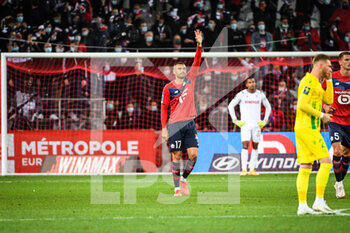 2020-09-25 - Burak YILMAZ of Lille celebrates his goal during the French championship Ligue 1 football match between Lille OSC and FC Nantes on September 25, 2020 at Pierre Mauroy stadium in Villeneuve-d'Ascq near Lille, France - Photo Matthieu Mirville / DPPI - LILLE OSC AND FC NANTES - FRENCH LIGUE 1 - SOCCER