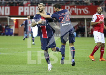 2020-09-27 - Mauro Icardi of PSG celebrates his goal with Alessandro Florenzi during the French championship Ligue 1 football match between Stade de Reims and Paris Saint-Germain on September 27, 2020 at Stade Auguste Delaune in Reims, France - Photo Juan Soliz / DPPI - STADE DE REIMS VS PARIS SAINT-GERMAIN - FRENCH LIGUE 1 - SOCCER