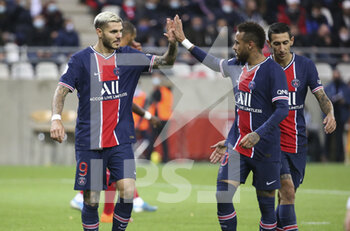 2020-09-27 - Mauro Icardi of PSG celebrates his second goal with Neymar Jr during the French championship Ligue 1 football match between Stade de Reims and Paris Saint-Germain on September 27, 2020 at Stade Auguste Delaune in Reims, France - Photo Juan Soliz / DPPI - STADE DE REIMS VS PARIS SAINT-GERMAIN - FRENCH LIGUE 1 - SOCCER
