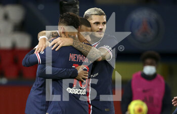 2020-10-02 - Neymar Jr of PSG celebrates his first goal with Kylian Mbappe, Mauro Icardi during the French championship Ligue 1 football match between Paris Saint-Germain and SCO Angers on October 2, 2020 at Parc des Princes stadium in Paris, France - Photo Jean Catuffe / DPPI - PARIS SAINT-GERMAIN VS SCO ANGERS - FRENCH LIGUE 1 - SOCCER
