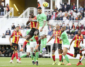 2020-10-03 - Massadio Haidara of Lens, Denis Bouanga of Saint-Etienne during the French championship Ligue 1 football match between RC Lens and AS Saint Etienne (ASSE) on October 3, 2020 at Stade Bollaert-Delelis formerly Stade Felix Bollaert in Lens, France - Photo Jean Catuffe / DPPI - RC LENS VS AS SAINT ETIENNE (ASSE) - FRENCH LIGUE 1 - SOCCER