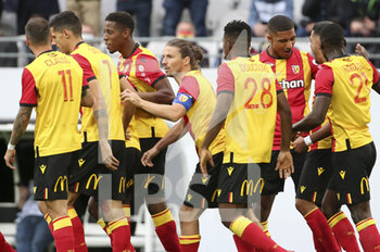 2020-10-03 - Yannick Cahuzac of Lens and teammates celebrate a goal during the French championship Ligue 1 football match between RC Lens and AS Saint Etienne (ASSE) on October 3, 2020 at Stade Bollaert-Delelis formerly Stade Felix Bollaert in Lens, France - Photo Jean Catuffe / DPPI - RC LENS VS AS SAINT ETIENNE (ASSE) - FRENCH LIGUE 1 - SOCCER