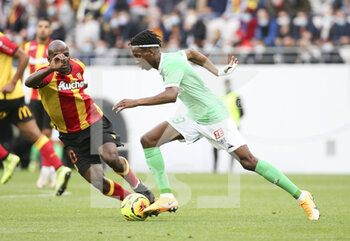 2020-10-03 - Yvan Neyou of Saint-Etienne, Gael Kakuta of Lens (left) during the French championship Ligue 1 football match between RC Lens and AS Saint Etienne (ASSE) on October 3, 2020 at Stade Bollaert-Delelis formerly Stade Felix Bollaert in Lens, France - Photo Jean Catuffe / DPPI - RC LENS VS AS SAINT ETIENNE (ASSE) - FRENCH LIGUE 1 - SOCCER