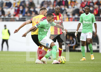 2020-10-03 - Arnaud Nordin of Saint-Etienne, Jonathan Gradit of Lens during the French championship Ligue 1 football match between RC Lens and AS Saint Etienne (ASSE) on October 3, 2020 at Stade Bollaert-Delelis formerly Stade Felix Bollaert in Lens, France - Photo Jean Catuffe / DPPI - RC LENS VS AS SAINT ETIENNE (ASSE) - FRENCH LIGUE 1 - SOCCER