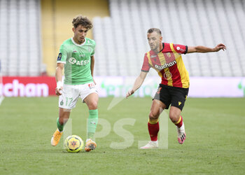 2020-10-03 - Adil Aouchiche of Saint-Etienne, Jonathan Gradit of Lens during the French championship Ligue 1 football match between RC Lens and AS Saint Etienne (ASSE) on October 3, 2020 at Stade Bollaert-Delelis formerly Stade Felix Bollaert in Lens, France - Photo Jean Catuffe / DPPI - RC LENS VS AS SAINT ETIENNE (ASSE) - FRENCH LIGUE 1 - SOCCER