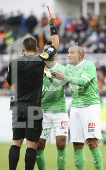 2020-10-03 - Referee Bastien Dechepy gives a red card to Wahbi Khazri of Saint-Etienne during the French championship Ligue 1 football match between RC Lens and AS Saint Etienne (ASSE) on October 3, 2020 at Stade Bollaert-Delelis formerly Stade Felix Bollaert in Lens, France - Photo Jean Catuffe / DPPI - RC LENS VS AS SAINT ETIENNE (ASSE) - FRENCH LIGUE 1 - SOCCER