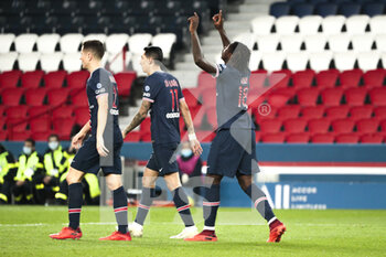 2020-11-07 - Bioty Moise KEAN (PSG) scored a goal, celebration with Angel Di Maria (PSG) and Ander HERRERA (PSG) during the French championship Ligue 1 football match between Paris Saint-Germain and Stade Rennais on November 7, 2020 at Parc des Princes stadium in Paris, France - Photo Stephane Allaman / DPPI - PARIS SAINT-GERMAIN VS STADE RENNAIS - FRENCH LIGUE 1 - SOCCER