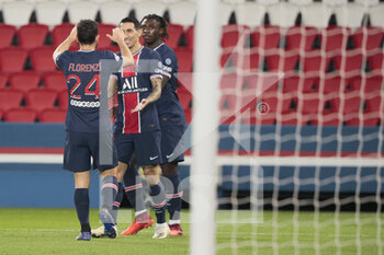 2020-11-07 - Angel Di Maria (PSG) scored a goal, celebration with Alessandro Florenz (PSG) and Bioty Moise KEAN (PSG) during the French championship Ligue 1 football match between Paris Saint-Germain and Stade Rennais on November 7, 2020 at Parc des Princes stadium in Paris, France - Photo Stephane Allaman / DPPI - PARIS SAINT-GERMAIN VS STADE RENNAIS - FRENCH LIGUE 1 - SOCCER