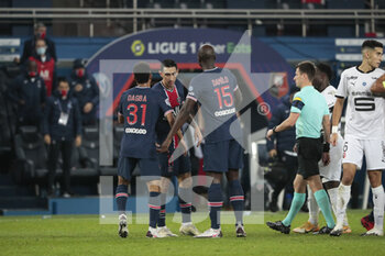 2020-11-07 - Angel Di Maria (PSG) scored a new goal, celebration with Colin DAGBA (PSG), Danilo Luis Helio PEREIRA (PSG) during the French championship Ligue 1 football match between Paris Saint-Germain and Stade Rennais on November 7, 2020 at Parc des Princes stadium in Paris, France - Photo Stephane Allaman / DPPI - PARIS SAINT-GERMAIN VS STADE RENNAIS - FRENCH LIGUE 1 - SOCCER