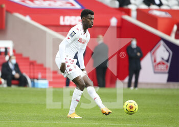 2020-12-06 - Benoit Badiashile of Monaco during the French championship Ligue 1 football match between Lille OSC and AS Monaco on December 6, 2020 at Stade Pierre Mauroy in Villeneuve-d'Ascq near Lille, France - Photo Jean Catuffe / DPPI - LILLE OSC VS AS MONACO - FRENCH LIGUE 1 - SOCCER