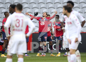 2020-12-06 - Yusuf Yazici of Lille celebrates his goal with teammates during the French championship Ligue 1 football match between Lille OSC and AS Monaco on December 6, 2020 at Stade Pierre Mauroy in Villeneuve-d'Ascq near Lille, France - Photo Jean Catuffe / DPPI - LILLE OSC VS AS MONACO - FRENCH LIGUE 1 - SOCCER