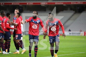 2020-12-13 - Celebration after goal Ikone 10 and Bamba 7 losc during the French Championship Ligue 1 football match between Lille OSC and Girondins de Bordeaux on December 13, 2020 at Pierre Mauroy stadium in Villeneuve-d'Ascq near Lille, France - Photo Laurent Sanson / LS Medianord / DPPI - LILLE OSC VS GIRONDINS DE BORDEAUX - FRENCH LIGUE 1 - SOCCER