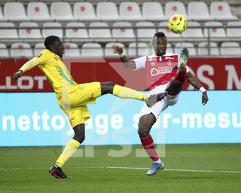 2020-12-16 - Ghislain Konan of Reims during the French championship Ligue 1 football match between Stade de Reims and FC Nantes on December 16, 2020 at Stade Auguste Delaune in Reims, France - Photo Jean Catuffe / DPPI - STADE DE REIMS VS FC NANTES - FRENCH LIGUE 1 - SOCCER