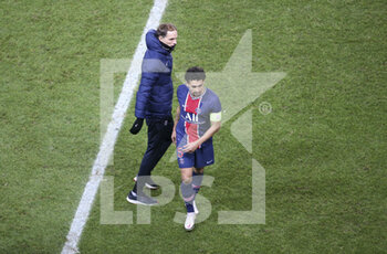 2020-12-23 - Last picture of Thomas Tuchel on the pitch as coach of PSG (he has been fired few hours later) - here with his captain Marquinhos - at the end of the French championship Ligue 1 football match between Paris Saint-Germain (PSG) and RC Strasbourg on December 23, 2020 at Parc des Princes stadium in Paris, France - Photo Jean Catuffe / DPPI - PARIS SAINT-GERMAIN (PSG) VS RC STRASBOURG - FRENCH LIGUE 1 - SOCCER