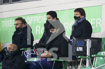 2021-01-06 - Co-president of AS Saint-Etienne Roland Romeyer, President of PSG Nasser Al Khelaifi, Sporting Director of PSG Leonardo Araujo during the French championship Ligue 1 football match between AS Saint-Etienne (ASSE) and Paris Saint-Germain (PSG) on January 6, 2021 at stade Geoffroy Guichard in Saint-Etienne, France - Photo Jean Catuffe / DPPI - AS SAINT-ETIENNE (ASSE) VS PARIS SAINT-GERMAIN (PSG) - FRENCH LIGUE 1 - SOCCER