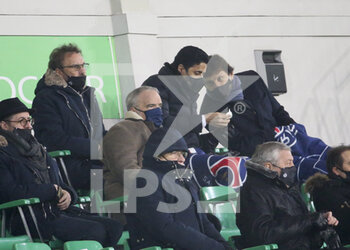 2021-01-06 - Co-president of AS Saint-Etienne Roland Romeyer, President of PSG Nasser Al Khelaifi, Sporting Director of PSG Leonardo Araujo attend the French championship Ligue 1 football match between AS Saint-Etienne (ASSE) and Paris Saint-Germain (PSG) on January 6, 2021 at stade Geoffroy Guichard in Saint-Etienne, France - Photo Jean Catuffe / DPPI - AS SAINT-ETIENNE (ASSE) VS PARIS SAINT-GERMAIN (PSG) - FRENCH LIGUE 1 - SOCCER