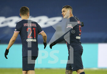 2021-01-09 - Mauro Icardi of PSG celebrates his goal with Ander Herrera (left) during the French championship Ligue 1 football match between Paris Saint-Germain (PSG) and Stade Brestois 29 on January 9, 2021 at Parc des Princes stadium in Paris, France - Photo Jean Catuffe / DPPI - PARIS SAINT-GERMAIN (PSG) AND STADE BRESTOIS - FRENCH LIGUE 1 - SOCCER