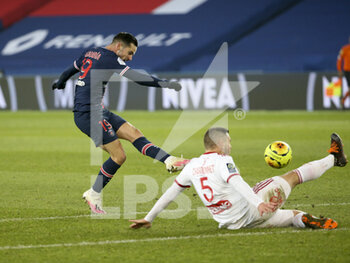 2021-01-09 - Pablo Sarabia of PSG scores a goal despite Brendan Chardonnet of Brest during the French championship Ligue 1 football match between Paris Saint-Germain (PSG) and Stade Brestois 29 on January 9, 2021 at Parc des Princes stadium in Paris, France - Photo Jean Catuffe / DPPI - PARIS SAINT-GERMAIN (PSG) AND STADE BRESTOIS - FRENCH LIGUE 1 - SOCCER