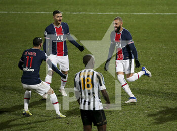 2021-01-16 - Layvin Kurzawa of PSG celebrates his goal with Angel Di Maria, Mauro Icardi during the French championship Ligue 1 football match between Paris Saint-Germain and SCO Angers on October 2, 2020 at Parc des Princes stadium in Paris, France - Photo Jean Catuffe / DPPI - PARIS SAINT-GERMAIN VS SCO ANGERS - FRENCH LIGUE 1 - SOCCER