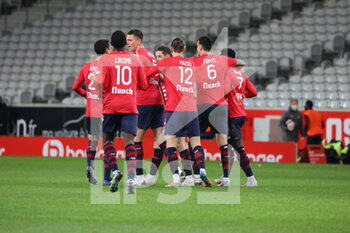 2021-01-17 - Congartulations LOSC after one goal during the French championship Ligue 1 football match between Lille OSC and Stade de Reims on January 17, 2021 at Pierre Mauroy stadium in Villeneuve-d'Ascq near Lille, France - Photo Laurent Sanson / LS Medianord / DPPI - LILLE OSC AND STADE DE REIMS - FRENCH LIGUE 1 - SOCCER