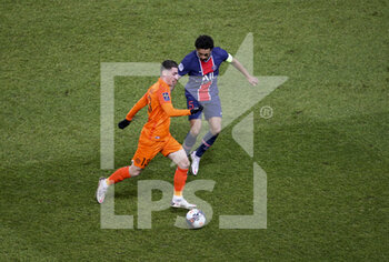 2021-01-22 - Joris Chotard of Montpellier, Marquinhos of PSG during the French championship Ligue 1 football match between Paris Saint-Germain (PSG) and Montpellier HSC (MHSC) on January 22, 2021 at Parc des Princes stadium in Paris, France - Photo Jean Catuffe / DPPI - PARIS SAINT-GERMAIN (PSG) AND MONTPELLIER HSC (MHSC) - FRENCH LIGUE 1 - SOCCER