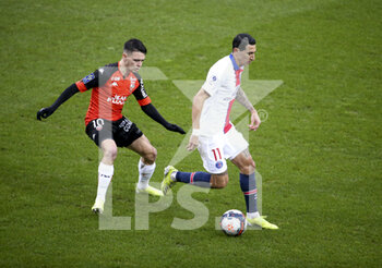 2021-01-31 - Angel Di Maria of PSG, Enzo Le Fee of Lorient (left) during the French championship Ligue 1 football match between FC Lorient and Paris Saint-Germain on January 31, 2021 at Stade du Moustoir - Yves Allainmat in Lorient, France - Photo Jean Catuffe / DPPI - FC LORIENT AND PARIS SAINT-GERMAIN - FRENCH LIGUE 1 - SOCCER