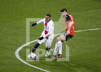2021-01-31 - Neymar Jr of PSG, Thomas Monconduit of Lorient during the French championship Ligue 1 football match between FC Lorient and Paris Saint-Germain on January 31, 2021 at Stade du Moustoir - Yves Allainmat in Lorient, France - Photo Jean Catuffe / DPPI - FC LORIENT AND PARIS SAINT-GERMAIN - FRENCH LIGUE 1 - SOCCER