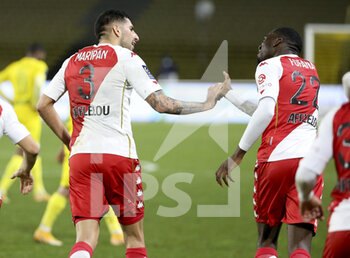 2021-01-31 - Guillermo Maripan of Monaco celebrates his goal with Youssouf Fofana during the French championship Ligue 1 football match between FC Nantes and AS Monaco on January 31, 2021 at Stade de La Beaujoire - Louis Fonteneau in Nantes, France - Photo Jean Catuffe / DPPI - FC NANTES AND AS MONACO - FRENCH LIGUE 1 - SOCCER