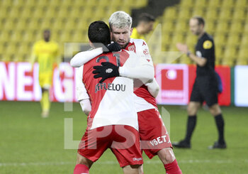 2021-01-31 - Kevin Volland of Monaco celebrates his goal with Caio Henrique of Monaco (blond) during the French championship Ligue 1 football match between FC Nantes and AS Monaco on January 31, 2021 at Stade de La Beaujoire - Louis Fonteneau in Nantes, France - Photo Jean Catuffe / DPPI - FC NANTES AND AS MONACO - FRENCH LIGUE 1 - SOCCER