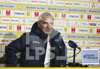 2021-01-31 - Coach of FC Nantes Raymond Domenech answers to the media during the post-match press conference following the French championship Ligue 1 football match between FC Nantes and AS Monaco on January 31, 2021 at Stade de La Beaujoire - Louis Fonteneau in Nantes, France - Photo Jean Catuffe / DPPI - FC NANTES AND AS MONACO - FRENCH LIGUE 1 - SOCCER