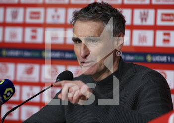 2021-02-14 - Coach of Stade Brestois 29 Olivier Dall'Oglio during the press conference following the French championship Ligue 1 football match between Lille OSC (LOSC) and Stade Brestois 29 (Brest) on February 14, 2021 at Stade Pierre Mauroy in Villeneuve-d'Ascq near Lille, France - Photo Jean Catuffe / DPPI - LILLE OSC (LOSC) AND STADE BRESTOIS 29 (BREST) - FRENCH LIGUE 1 - SOCCER