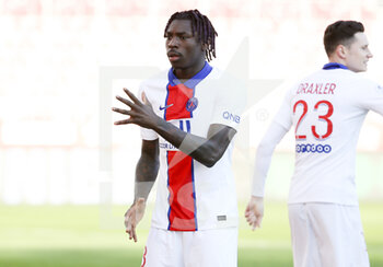 2021-02-27 - Moise Kean of PSG celebrates his goal during the French championship Ligue 1 football match between Dijon FCO (DFCO) and Paris Saint-Germain (PSG) on February 27, 2021 at Stade Gaston Gerard in Dijon, France - Photo Jean Catuffe / DPPI - DIJON FCO (DFCO) AND PARIS SAINT-GERMAIN (PSG) - FRENCH LIGUE 1 - SOCCER